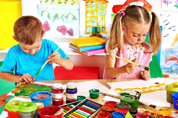 30839466 - happy children  boy and girl  painting.